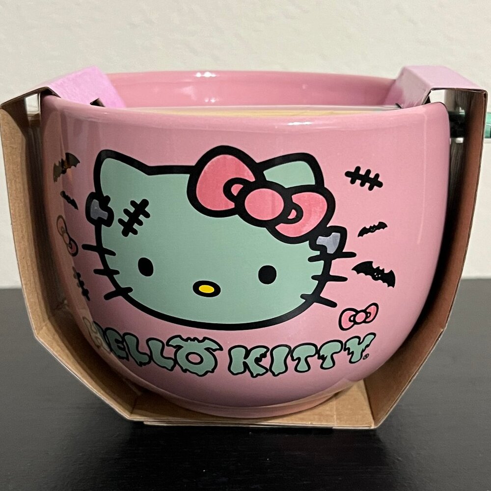 Sanrio Hello Kitty Frankenstein Ramen Ceramic Bowl 20oz With Chopsticks NEW